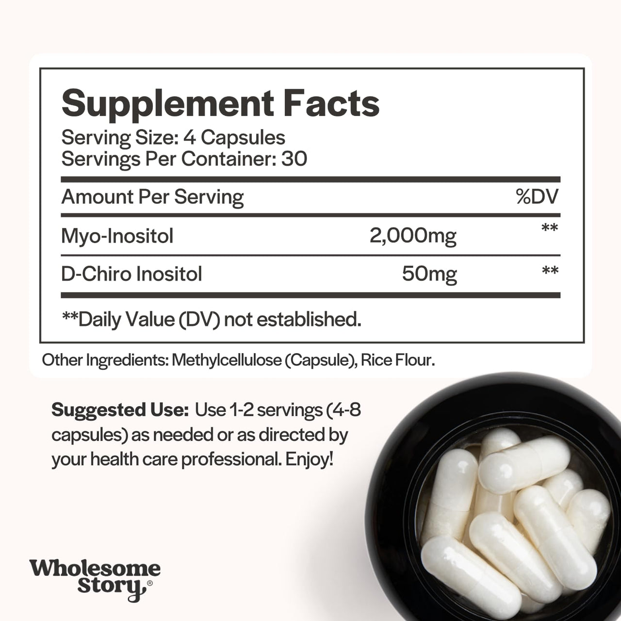 Wholesome Story Myo-Inositol & D-Chiro Inositol Supplement for Women | Fertility Supplements for Hormonal Balance & Ovarian Health Support | Myoinositol | Ideal 40:1 Ratio | 30 Servings