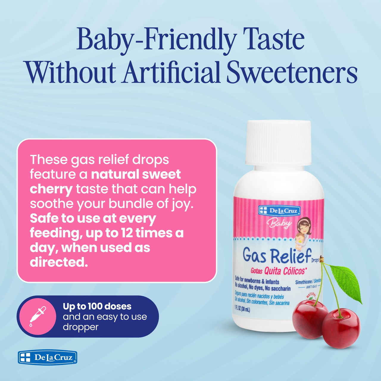 De La Cruz Gas Drops for Babies - Quita Cólicos Infant Gas Relief with Simethicone - Safe Colic Drops for Newborns 1 FL. OZ. (30 mL)