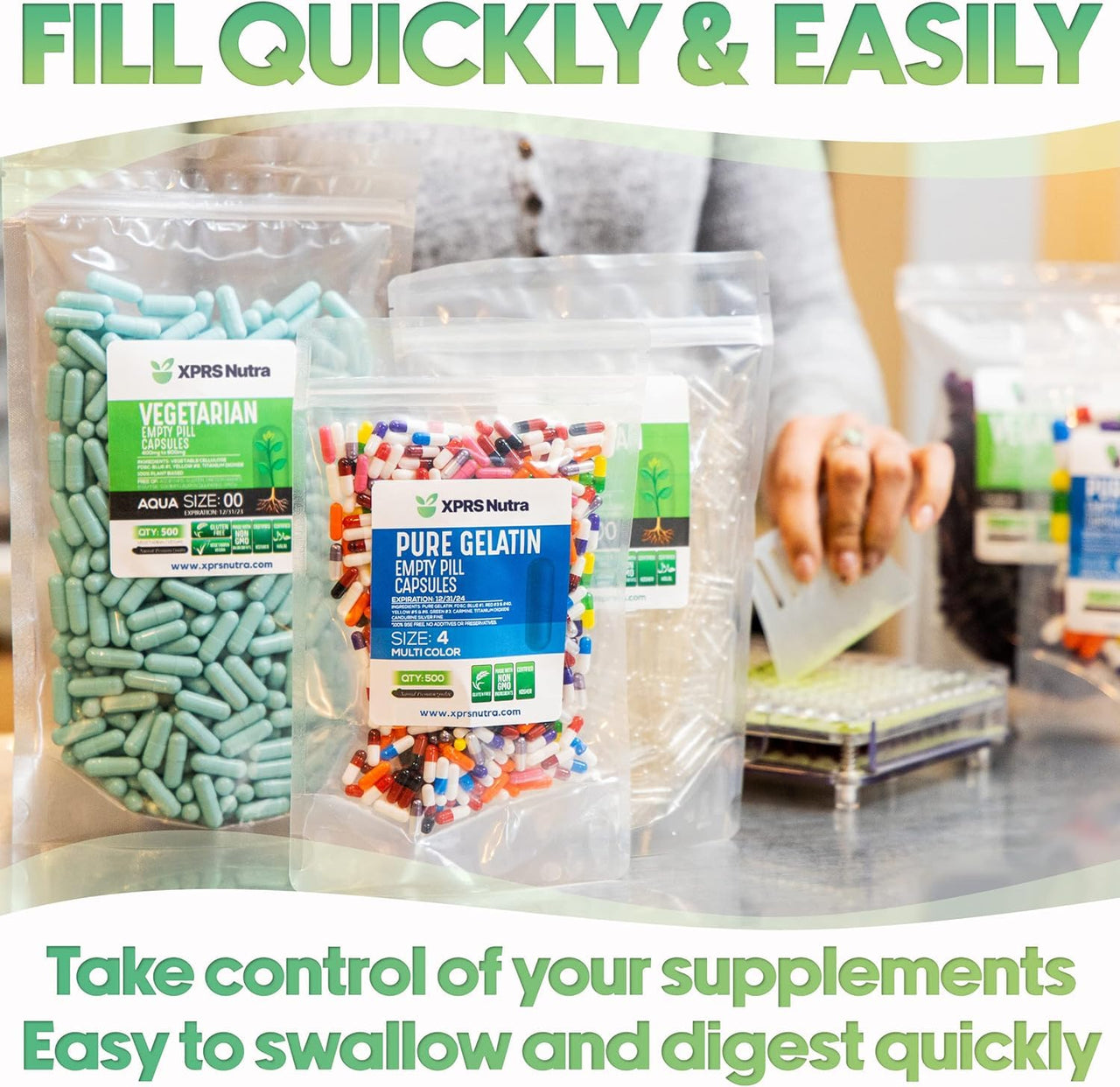 XPRS Nutra Size 0 Empty Capsules - 100 Clear Count Empty Vegan Capsules - Vegetarian Pill - DIY Vegetable Capsule Filling -Veggie Pills for Do-It-Yourself Supplements