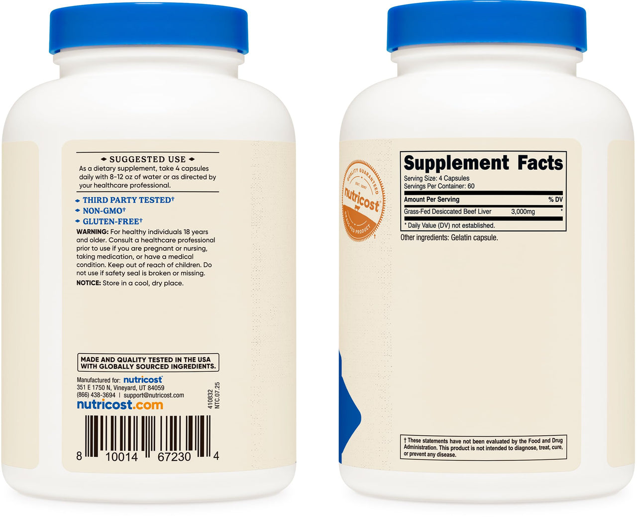 Nutricost Grass Fed Desiccated Beef Liver Capsules 3000mg Per Serv (750mg Per Cap), 240 Cap for 60 Servings - No Hormones, GMO and Gluten Free, Pasture-Raised, Free Range Beef