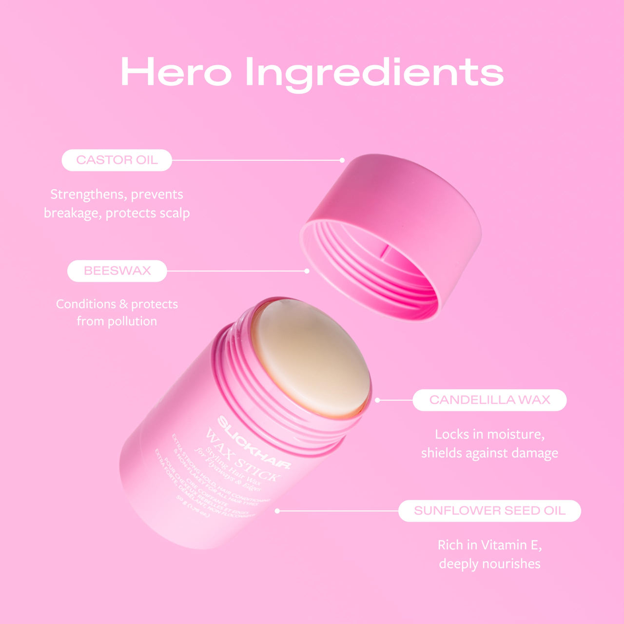 Slick Hair Company Hair Wax Stick | Wax Stick for Slicked Hair | Hair Wax Stick for Flyaways | Extra Strong Hold | Non-greasy Styling Cream for Fly Away & Edge Control Frizz Hair 1.7 Oz