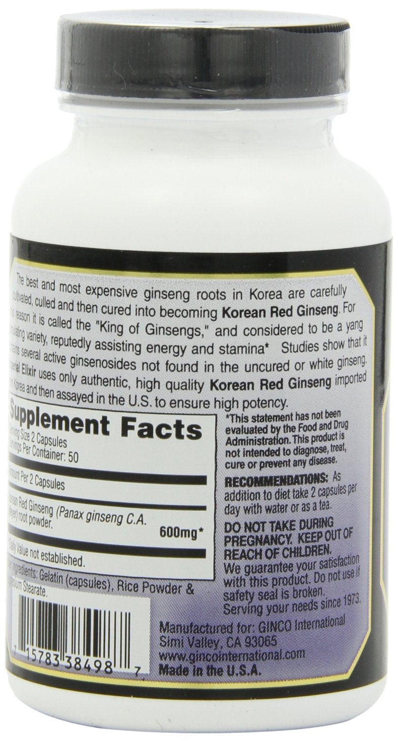 Imperial Elixir, Korean Red Ginseng, 600 mg, 100 Capsules