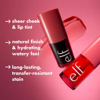 Thumbnail for e.l.f. Sheer For It Blush Tint, Multi-Use, Long-Lasting Lip & Cheek Makeup, Creates A Natural Flush Finish, Vegan & Cruelty-Free, Left On Red