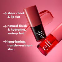 Thumbnail for e.l.f. Sheer For It Blush Tint, Multi-Use, Long-Lasting Lip & Cheek Makeup, Creates A Natural Flush Finish, Vegan & Cruelty-Free, Left On Red