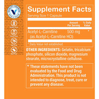Thumbnail for The Vitamin Shoppe Acetyl-L-Carnitine 500mg – Supports Healthy Brain & Memory Function, Promotes Energy Production – Carnipure™ Offers Purest Form of L-Carnitine (60 Capsules)