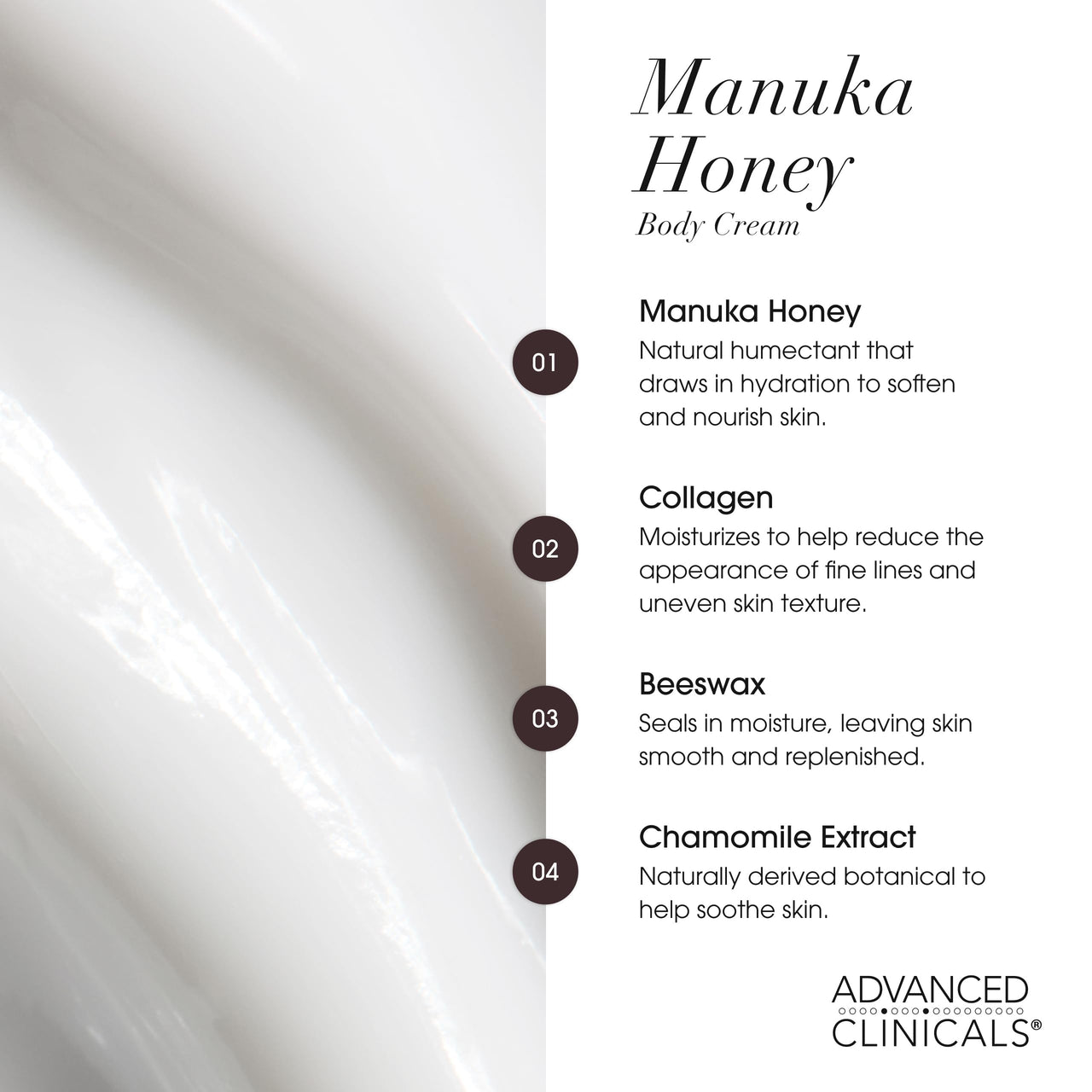 Advanced Clinicals Manuka Honey Body Cream For Women & Men | Body Butter Lotion For Extremely Dry Skin | Collagen Cream | Skincare Moisturizer Hydrating Balm Improves Look Of Aging Skin, 16 Ounce