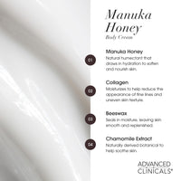Thumbnail for Advanced Clinicals Manuka Honey Body Cream For Women & Men | Body Butter Lotion For Extremely Dry Skin | Collagen Cream | Skincare Moisturizer Hydrating Balm Improves Look Of Aging Skin, 16 Ounce