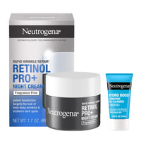 Thumbnail for Neutrogena Rapid Wrinkle Repair Retinol Pro+ Night Cream Face Moisturizer, Anti-Aging Face Cream, 1.7 oz + Trial Size Hydro Boost Facial Cleanser, 0.5 fl. oz