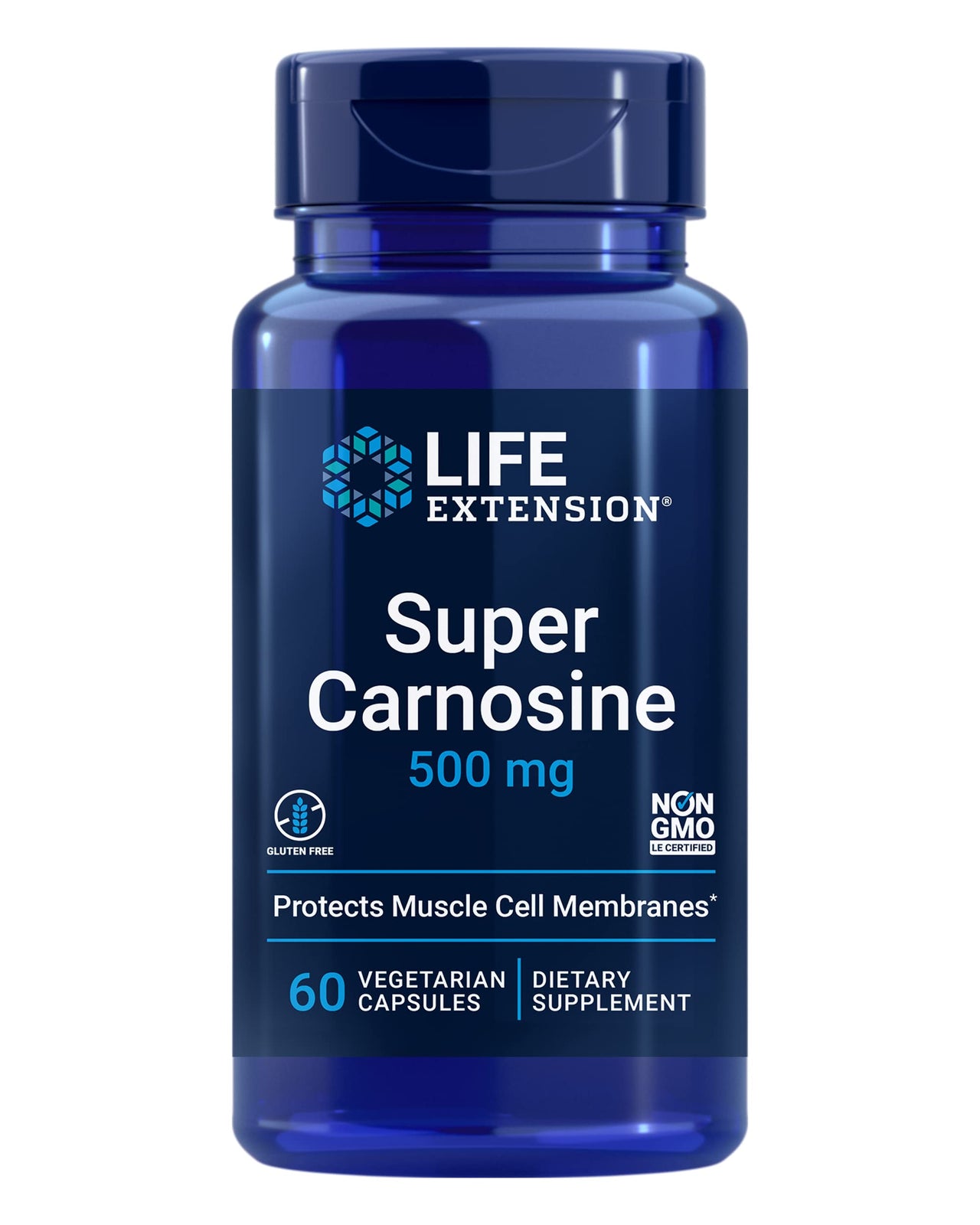 Life Extension Super Carnosine, L-carnosine, Luteolin, Vitamin B1, Muscle Support, Exercise Recovery, Heart Health, Gluten-Free, Non-GMO, Vegetarian, 60 Capsules