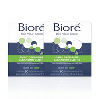 Thumbnail for Bioré Daily Make Up Removing Cloths, Facial Cleansing Wipes with Dirt-grabbing Fibers for Deep Pore Cleansing without Oily Residue, 60 Count, Pack of 2
