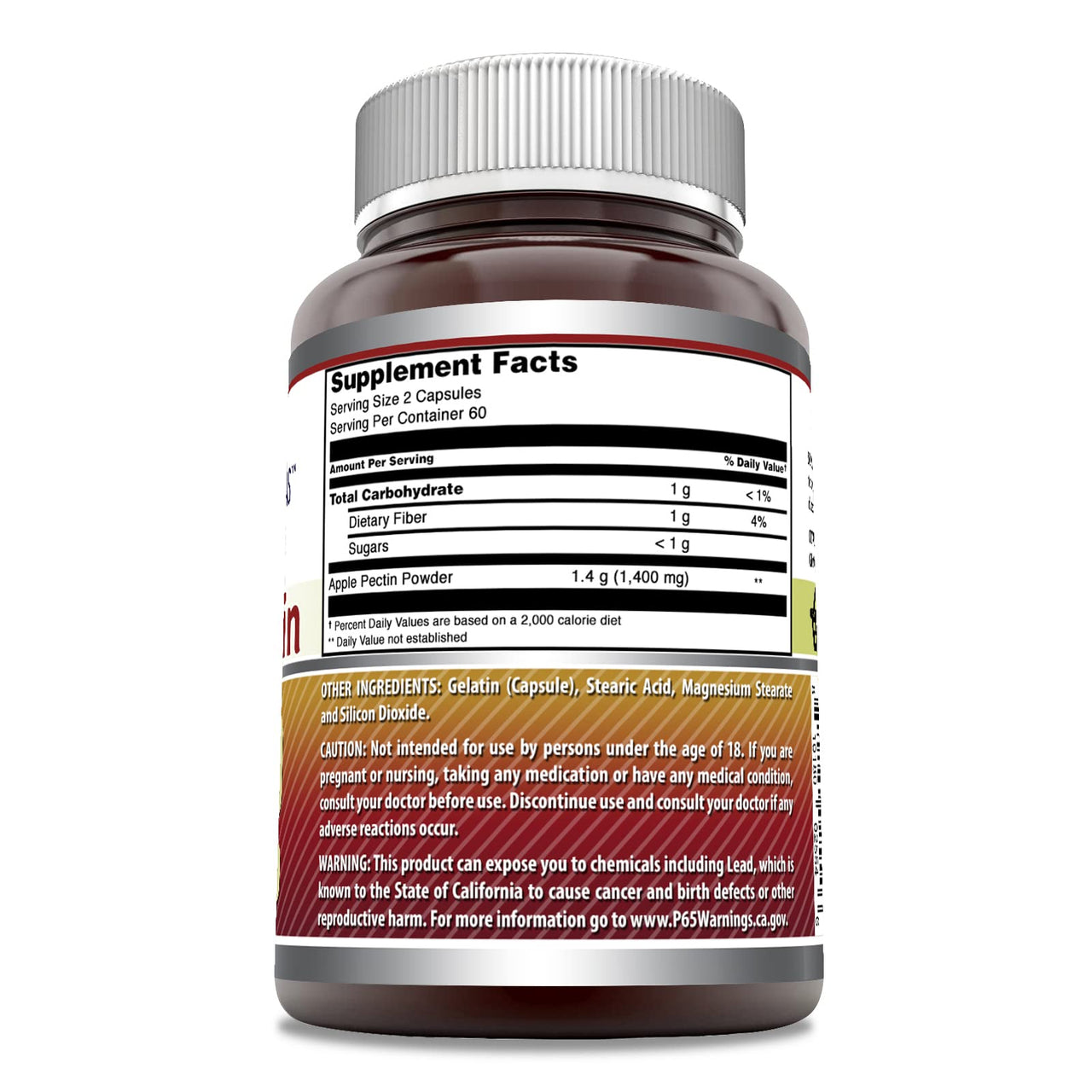 Amazing Formulas Apple Pectin 1400 Mg Supplement | Capsules | Non-GMO | Gluten-Free | Made in USA (1 Pack | 120 Count)