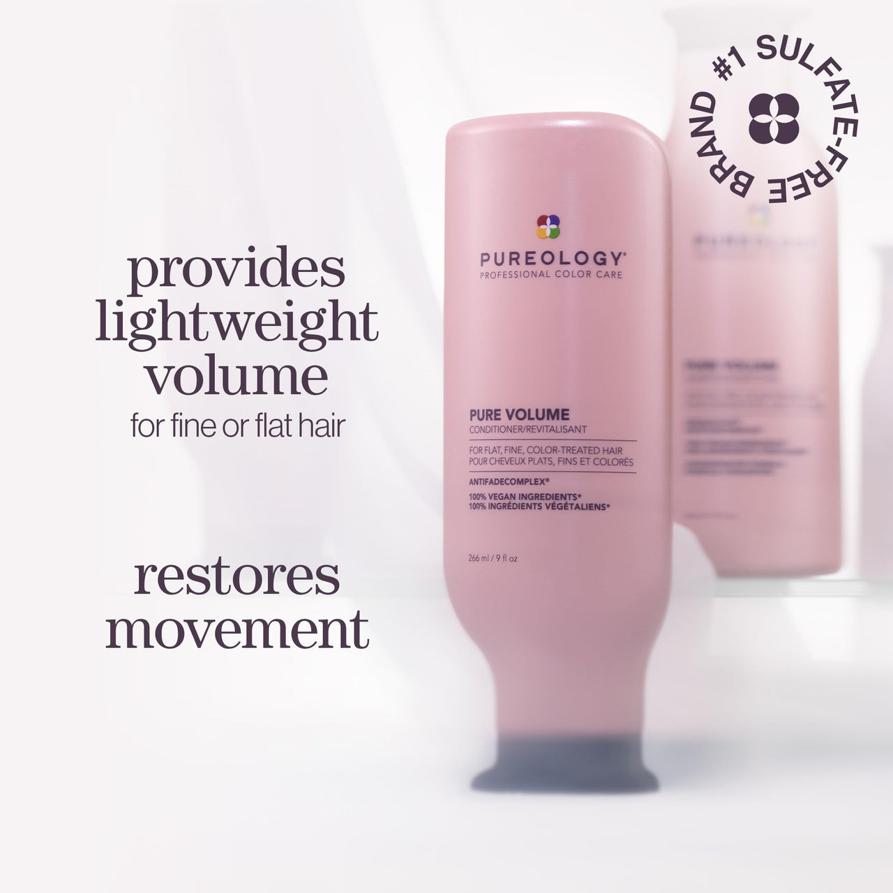 Pureology Pure Volume Conditioner - Enhances Volume and Movement, Lightweight Shampoo for Fine, Flat, Color Treated Hair, 33.8 Fl Oz