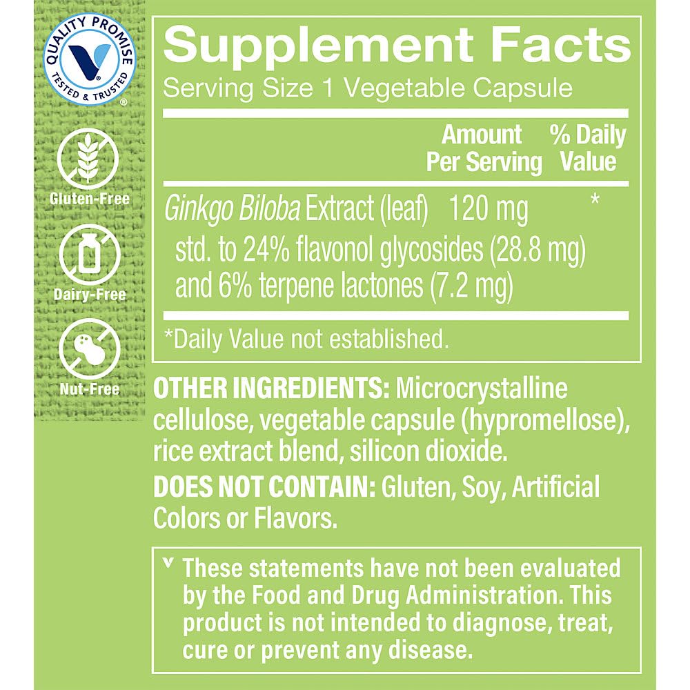 The Vitamin Shoppe Ginkgo Biloba 120 MG - Memory Support, Mental Clarity & Circulation, Standardized Extract (240 Vegetable Capsules)