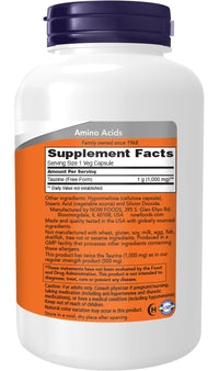 Thumbnail for NOW Foods Supplements, Taurine 1,000 mg, Double Strength, Nervous System Health*, 200 Veg Capsules