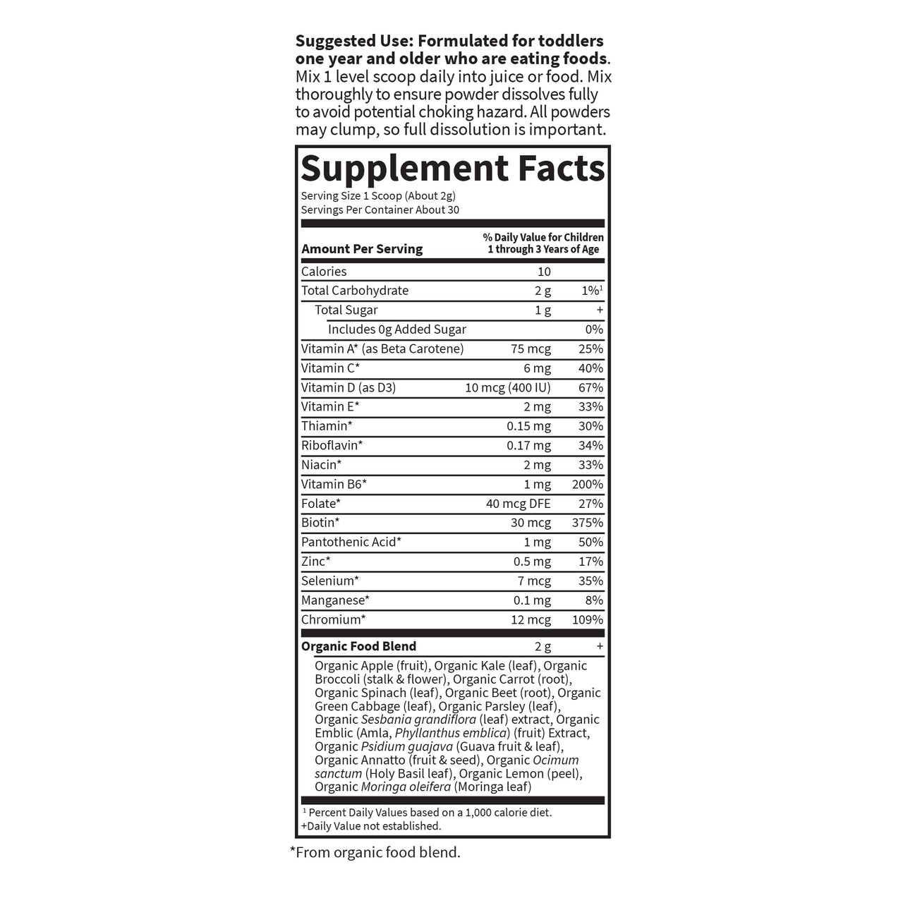 Garden of Life Kids Multivitamin Powder, Daily Vitamins and Minerals for Toddlers & Kids - Organic Toddler Multi Powder With 15 Vitamin C, D3, Zinc for Healthy Growth - Gluten Free - 30 Day Supply