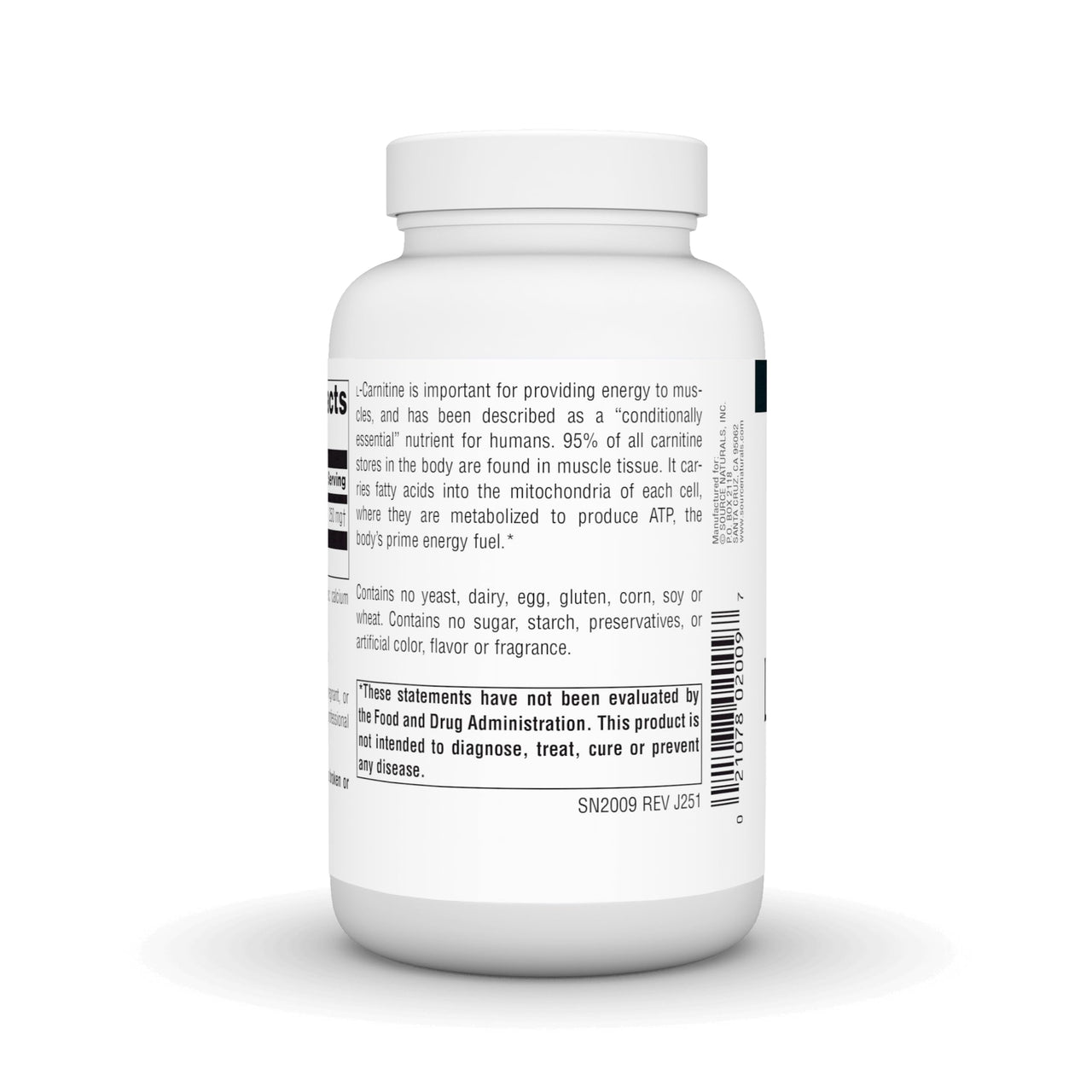 Source Naturals L-Carnitine, Metabolic Energy*, 250mg - 120 Capsules