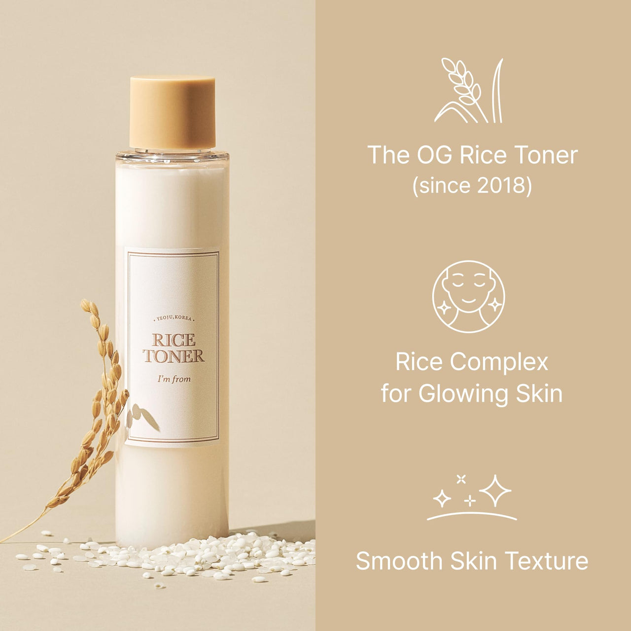I'm from Rice Toner, Mini Size, Travel Essentials, Hydrating for Dry, Dull, Combination Skin, Vegan, Fragrance Free, Glass Skin, Korean Face Care 1.01 Fl Oz