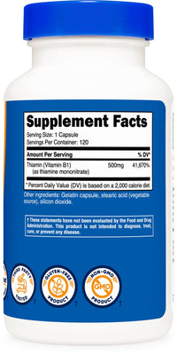 Thumbnail for Nutricost Vitamin B1 (Thiamin) 500mg, 120 Capsules (2 Bottles)