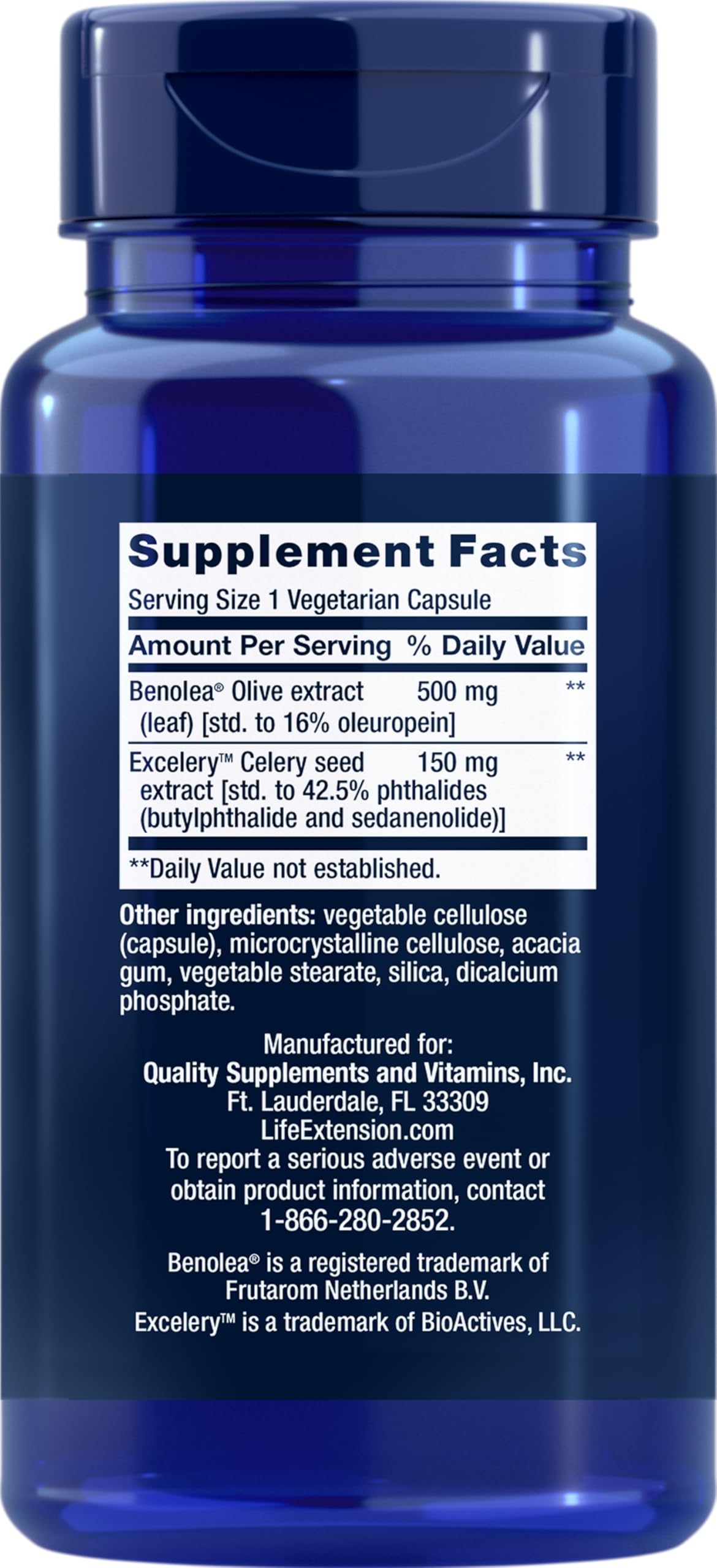 Life Extension Advanced Olive Leaf Vascular Support, Olive Extract, Celery Extract, oleuropein, Blood Pressure Health Support, Cardiovascular Health, Vegetarian, Gluten-Free, Non-GMO, 60 Capsules