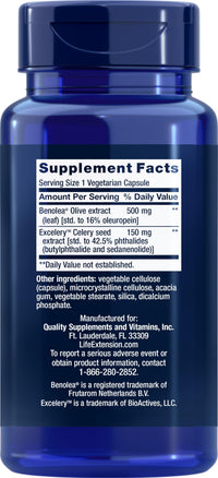 Thumbnail for Life Extension Advanced Olive Leaf Vascular Support, Olive Extract, Celery Extract, oleuropein, Blood Pressure Health Support, Cardiovascular Health, Vegetarian, Gluten-Free, Non-GMO, 60 Capsules