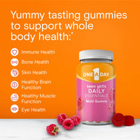 Thumbnail for One A Day Teen Girl’s Daily Essentials Multivitamin Gummies, Teen Girl Multivitamins with Biotin, Vitamin B12 and B6, Vitamin C, Raspberry Natural Flavor, 120 Gummies