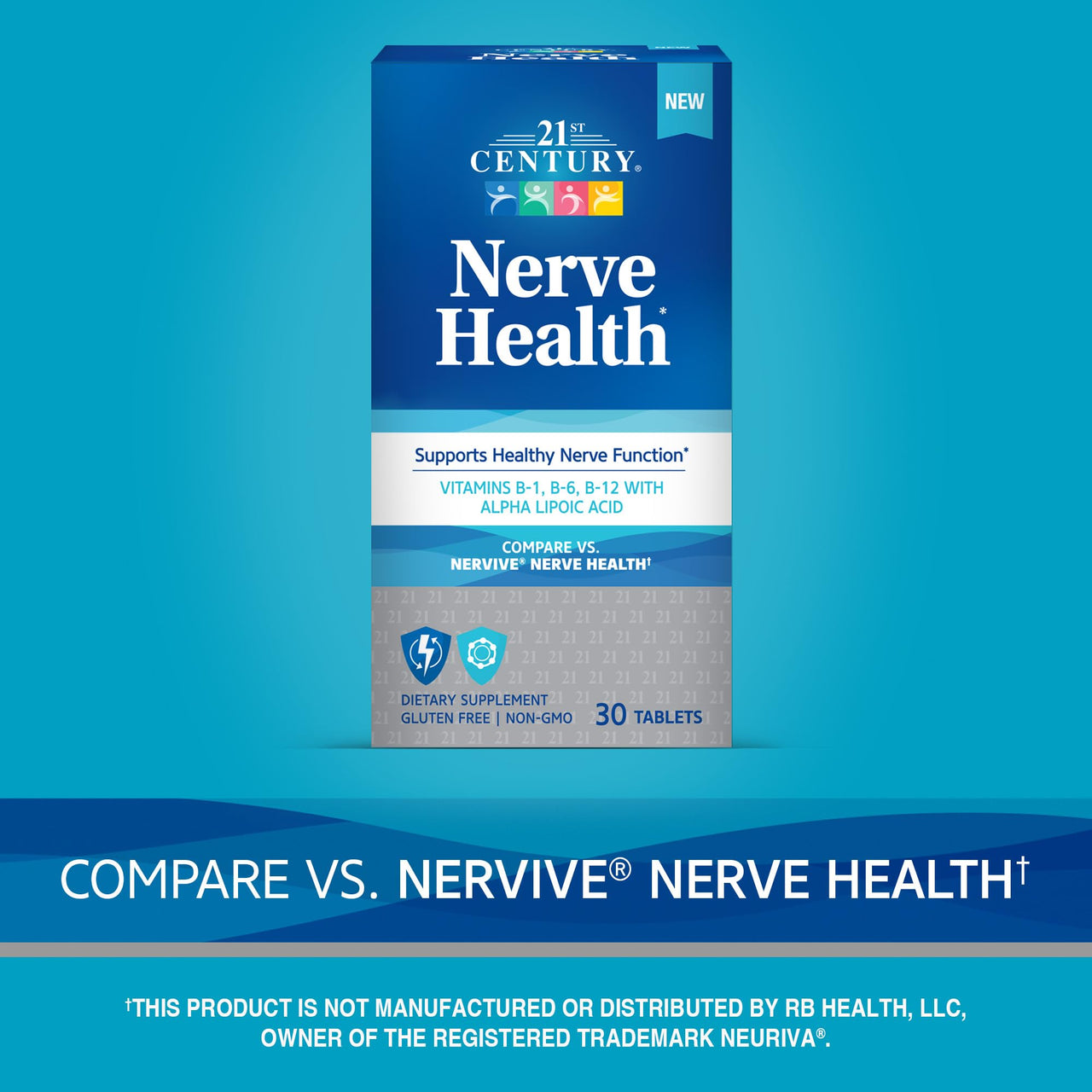 21st Century Nerve Health Tablets (30 Count), Alpha Lipoic Acid 300mg, B1, B6, & B12 Vitamins for Nerve Function Support, Antioxidant ALA Supplement, Gluten Free. Non-GMO, & Vegan