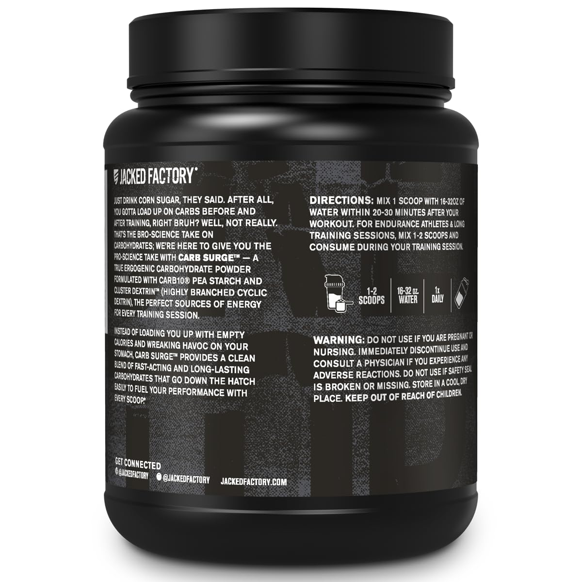 Jacked Factory Carb Surge - Premium Carbohydrate Powder with Carb10 Pea Starch & Cluster Dextrin for Fast-Acting Intra Workout Carbs & Increased Energy - 30 Servings, Unflavored