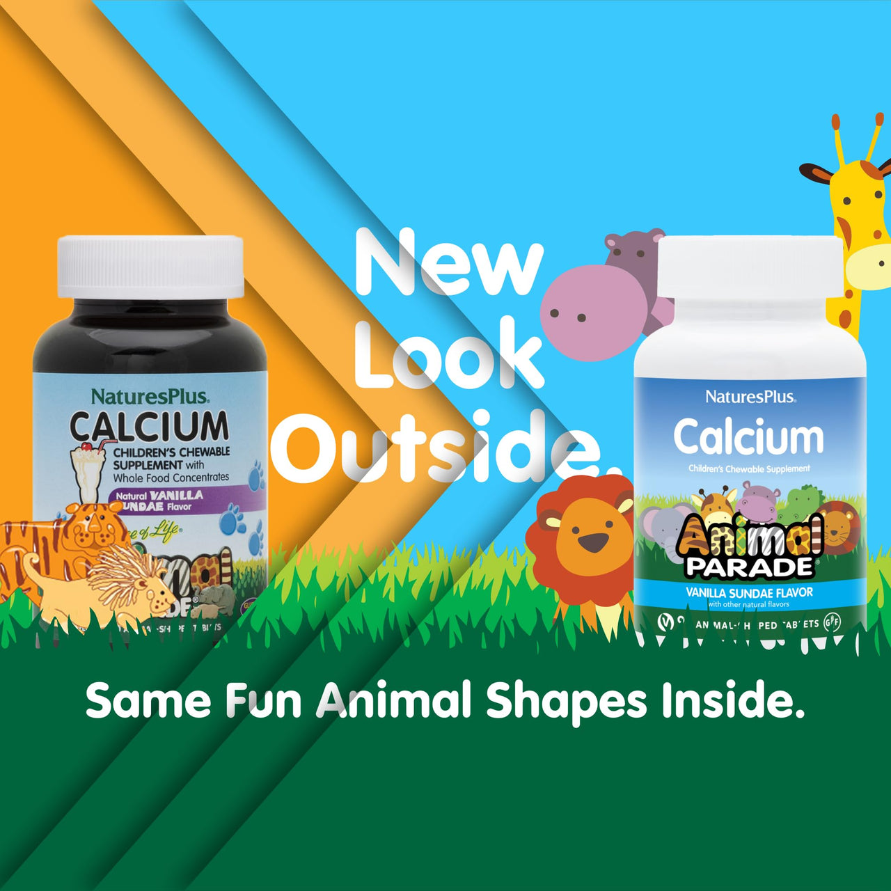 NaturesPlus Animal Parade Calcium, Vanilla Sundae Flavor - 135 Animal-Shaped Chewable Tablets - Vegan, Gluten Free - 45 Servings