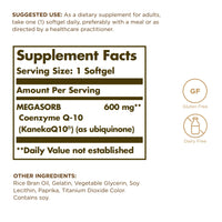 Thumbnail for Solgar Megasorb CoQ-10 600 mg, 30 Softgels (Pack of 3) - Promotes Nervous System Health - Coenzyme Q10 Supplement - Enhanced Absorption - Gluten Free, Dairy Free - 90 Total Servings