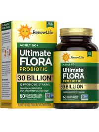 Thumbnail for Renew Life Probiotic Adult 50 Plus Probiotic Capsules, Daily Supplement Supports Urinary, Digestive and Immune Health, L. Rhamnosus GG, Dairy, Soy and gluten-free, 30 Billion CFU, 60 Count