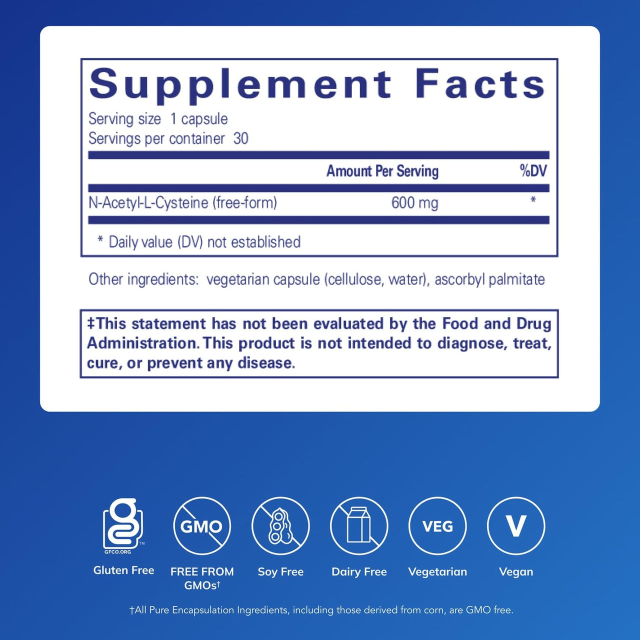 Pure Encapsulations NAC 600 mg - N-Acetyl Cysteine NAC Supplement for Lung Health & Immune Support, Liver Support & Antioxidants* - with Freeform N-Acetyl-L-Cysteine - 30 Capsules