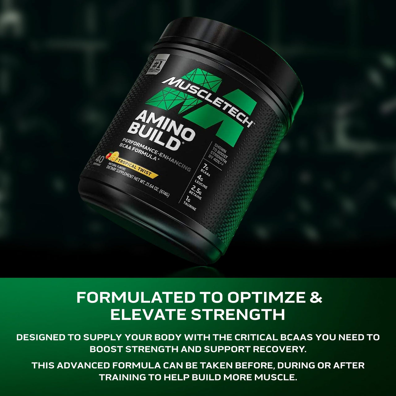 MuscleTech BCAA Powder for Men & Women, Tropical Twist - Amino Acids Nutritional Supplement with Electrolytes for Energy, Muscle Gain & Recovery - Sugar-Free Gym Pre-Workout - 40 Servings