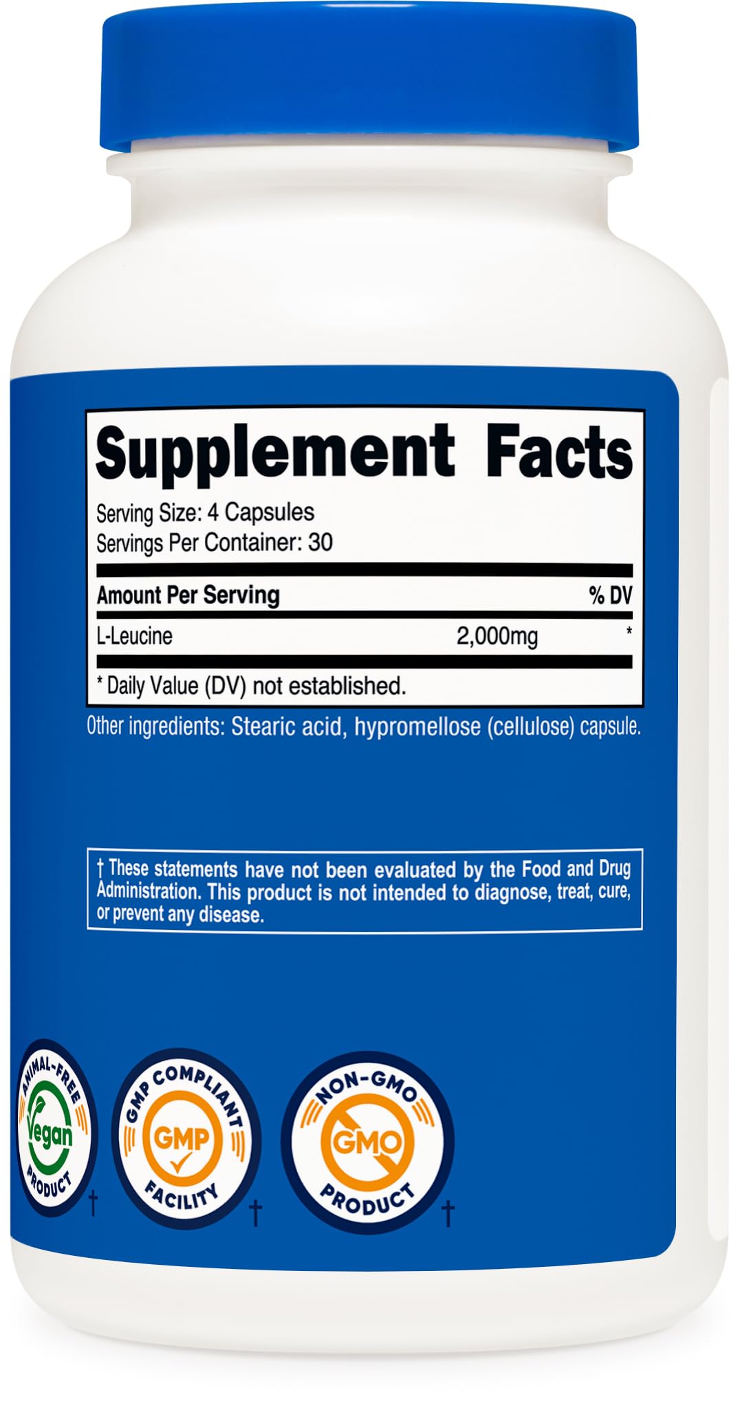 Nutricost L-Leucine 2,000mg, 120 Vegetarian Capsules, Non-GMO, Gluten Free, 30 Servings