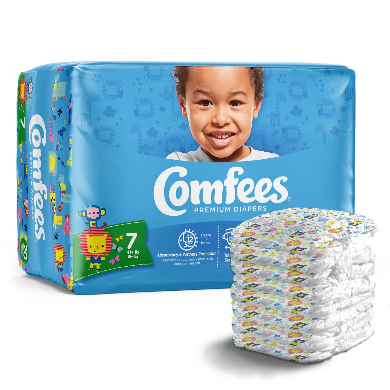 Comfees Premium Baby Diapers with Total Fit System for Boys & Girls, Size 7, 80Count