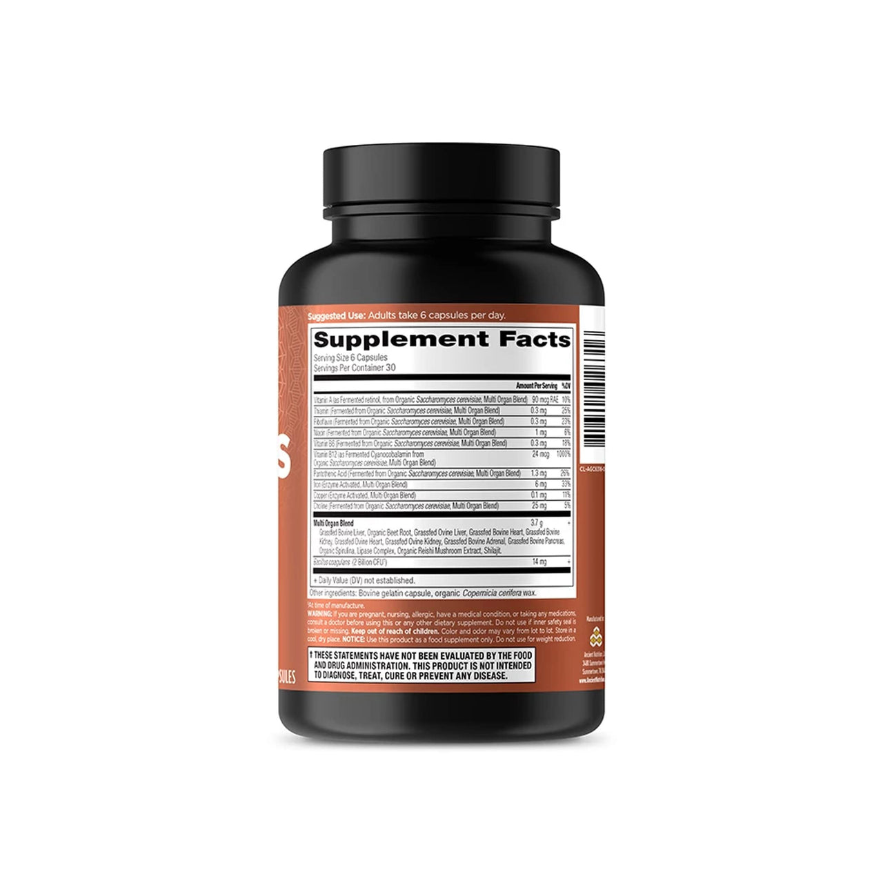 Ancient Nutrition Organ Supplements, Grass-Fed and Wild Organ Complex Capsules, Liver, Heart, Kidney Supports Organ, Cognitive, and Immune System Health, 180 Ct