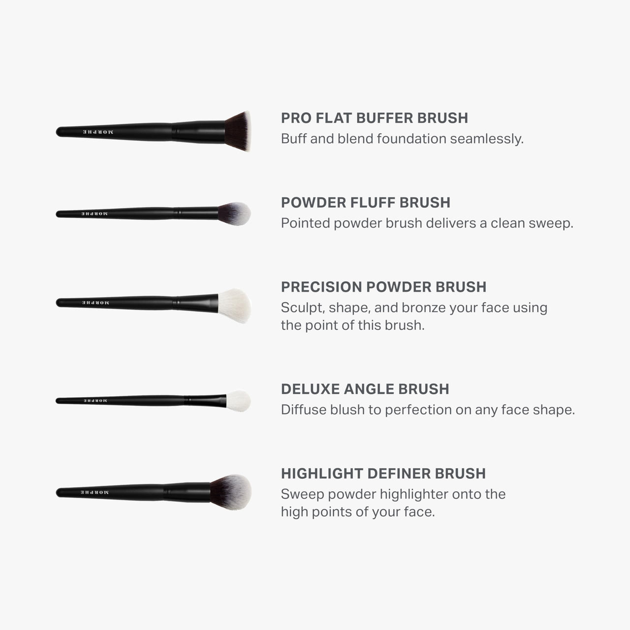 Morphe Face The Beat Makeup Brushes - 5 Piece Makeup Brush Set with Foundation, Blush, Contour & Blending Brushes - Made with Synthetic Bristles & Includes Makeup Brush Case (5 Count)