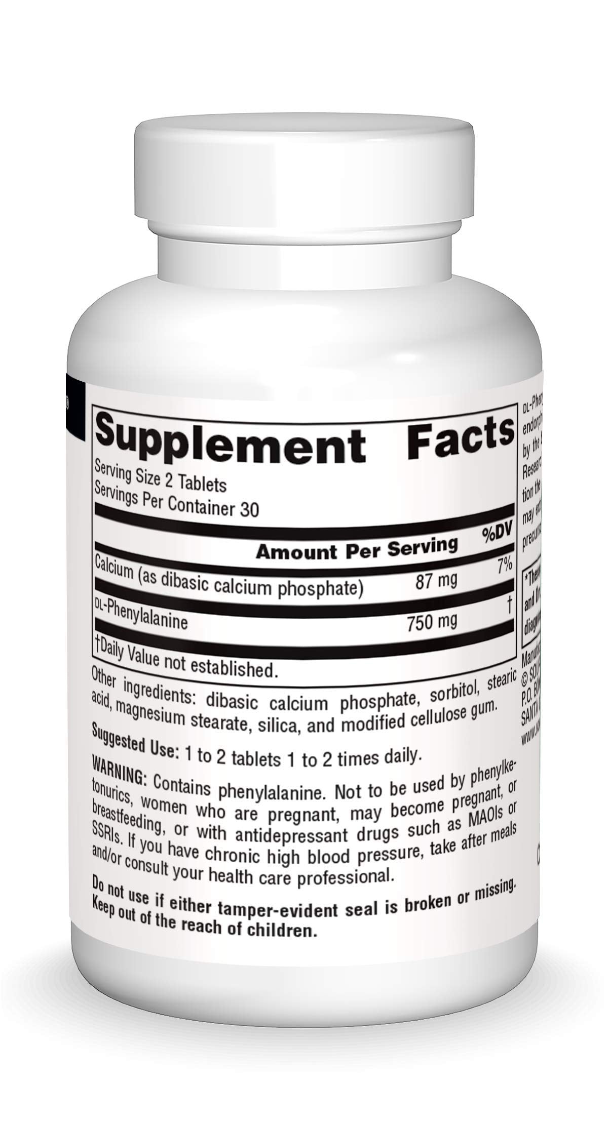 Source Naturals DLPA DL-Phenylalanine 375 mg Supplement That Supports an Alert State - 60 Tablets