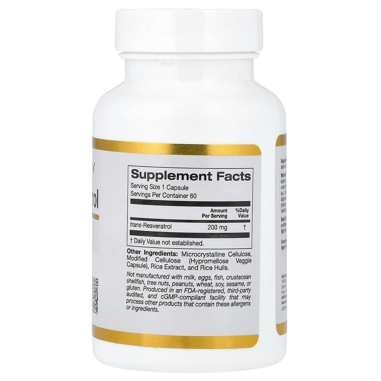 Resveratrol, 98% Pure Trans-Resveratrol, Free of Emodin & PAHs, Italian Sourced, 200 mg, 60 Veggie Capsules