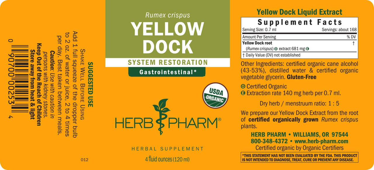 Herb Pharm Yellow Dock Liquid Extract for Digestive System Support - 4 Ounce