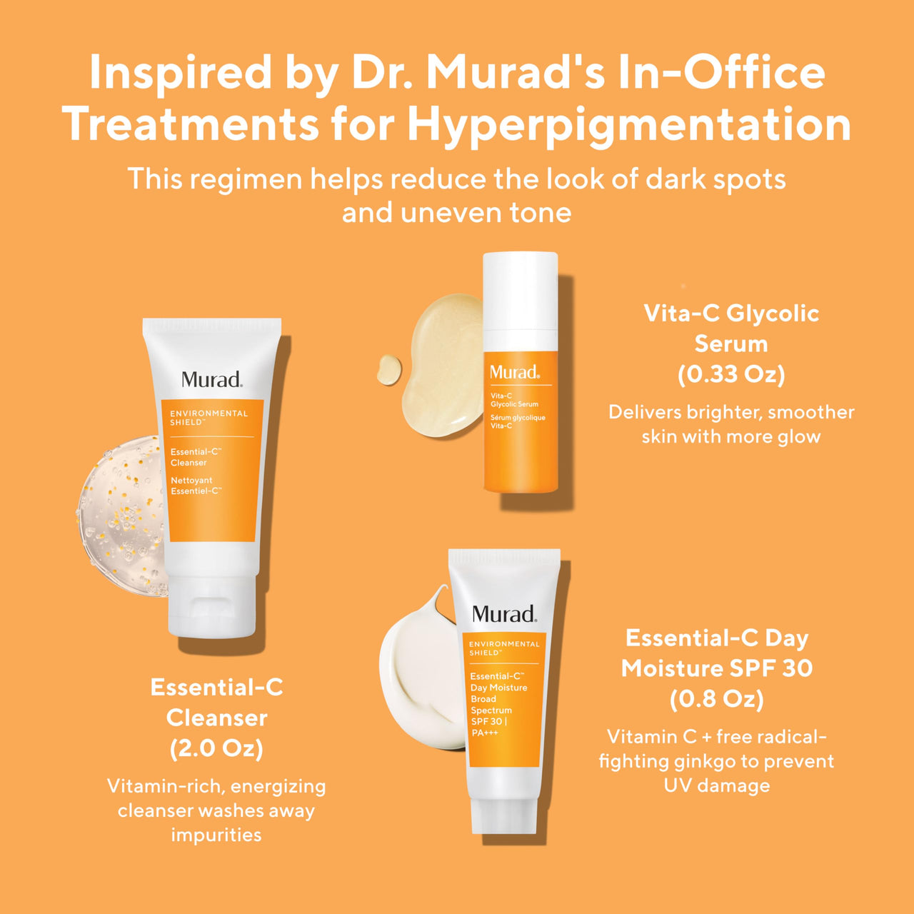 Murad Brighten Trial Kit - Brighten & Even Tone 3-Piece Trial Kit ($82 Value) - Vitamin & Antioxidant Rich Treatment - Ess-C Cleanser 2Fl Oz, Vita-C Glycolic Serum 0.33Fl Oz, Ess-C Day SPF 30 0.8Fl Oz