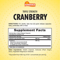 Thumbnail for Sundance Cranberry Supplement | 60 Capsules | Plus Vitamin C | Triple Strength | Non-GMO and Gluten Free Formula