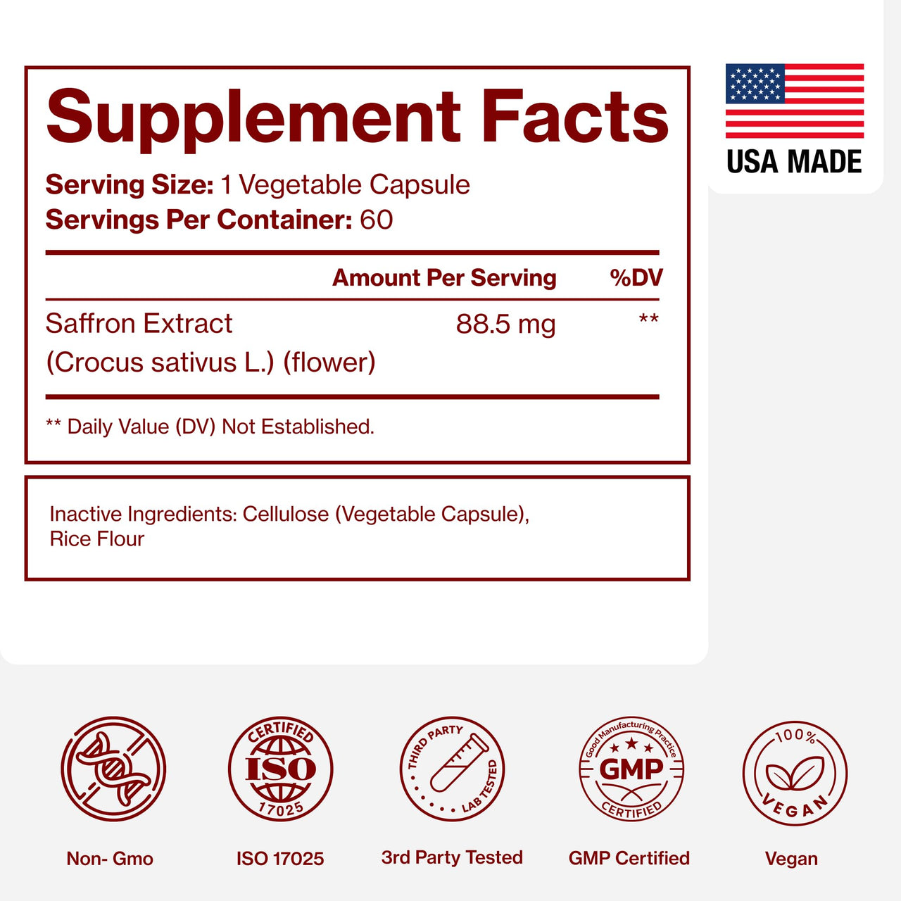 Saffron Supplements - 100% Pure Saffron Extract Capsules - Boost Energy & Mood, Support Eye & Heart Health