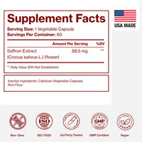 Thumbnail for Saffron Supplements - 100% Pure Saffron Extract Capsules - Boost Energy & Mood, Support Eye & Heart Health