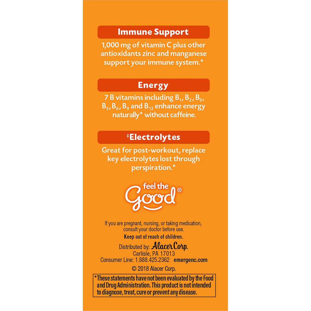 Emergen-C 1000mg Vitamin C Powder for Daily Immune Support Caffeine Free Vitamin C Supplements with Zinc and Manganese, B Vitamins and Electrolytes, Super Orange Flavor - 10 Count