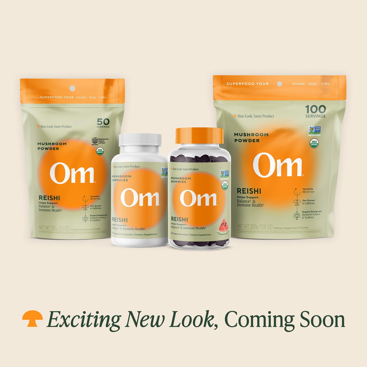 OM MUSHROOM SUPERFOOD Reishi Mushroom Capsules Superfood Supplement, 90 Count, 30 Days, Organic Adaptogen for Stress Relief and Immune Health