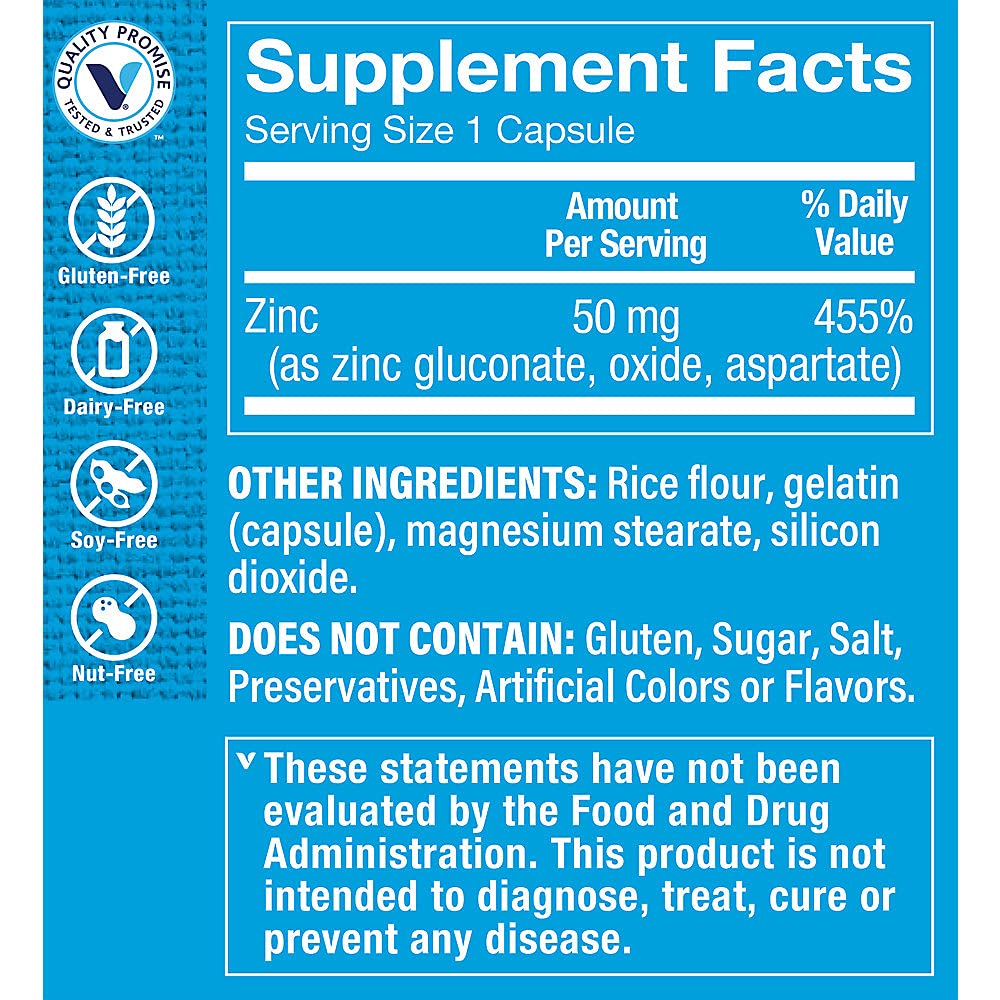 The Vitamin Shoppe Zinc 50 MG - Immune Support, Skin Health & Antioxidant Protection, Essential Mineral (200 Capsules)
