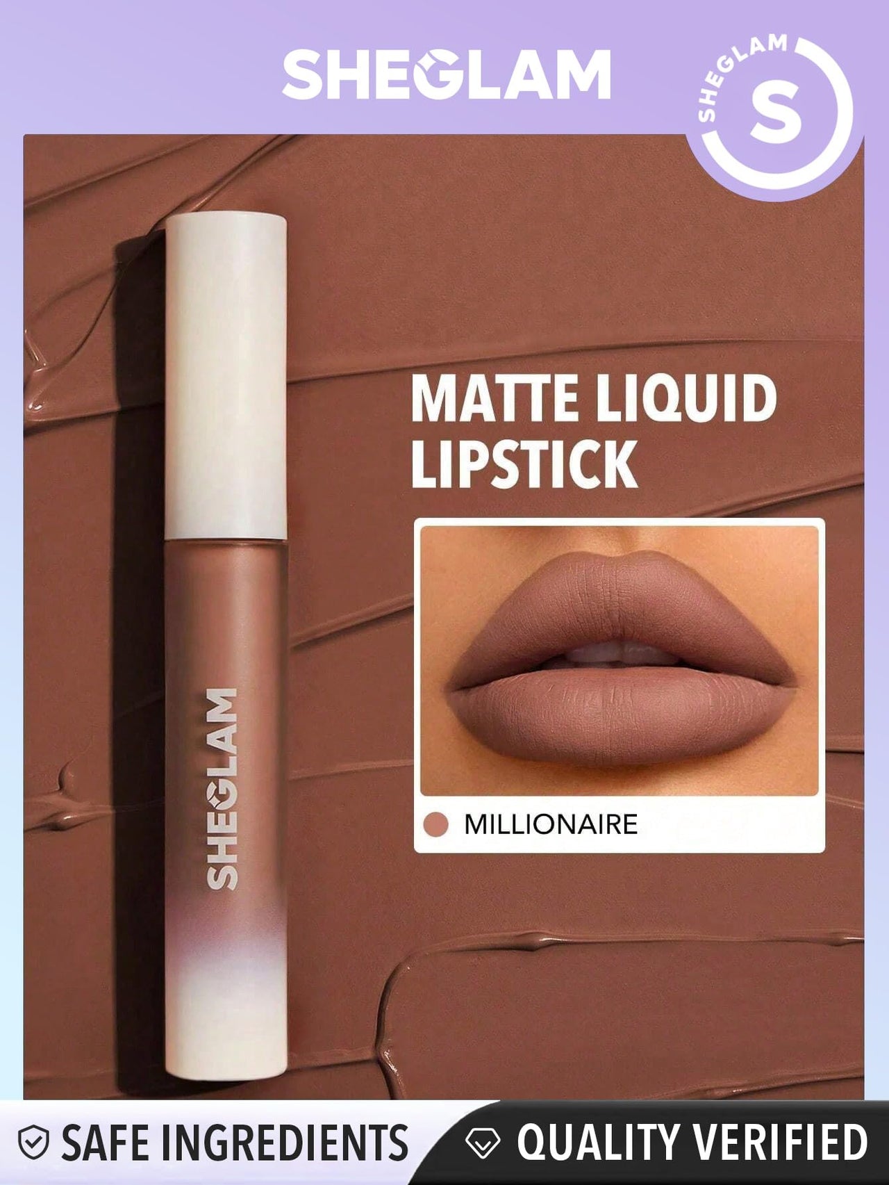 SHEGLAM Matte Allure Liquid Lipstick Long Lasting High Pigment Lipstick Nourishing Sunflower Oil Reduce Lip Care-Millionaire