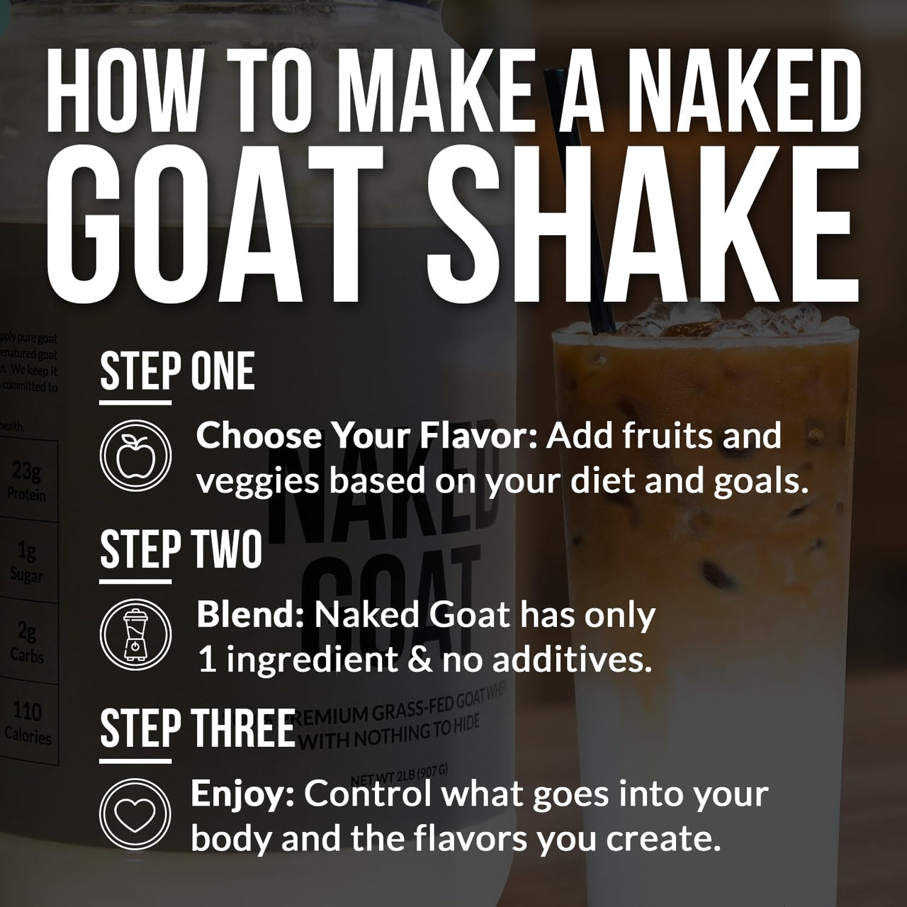 NAKED Goat Vanilla Protein Powder - Pasture Fed Goat Whey Protein Powder from Small-Herd Dairies - Only 3 Ingredients - GMO Free, Soy Free - All Natural - 23 Grams of Protein - 25 Servings