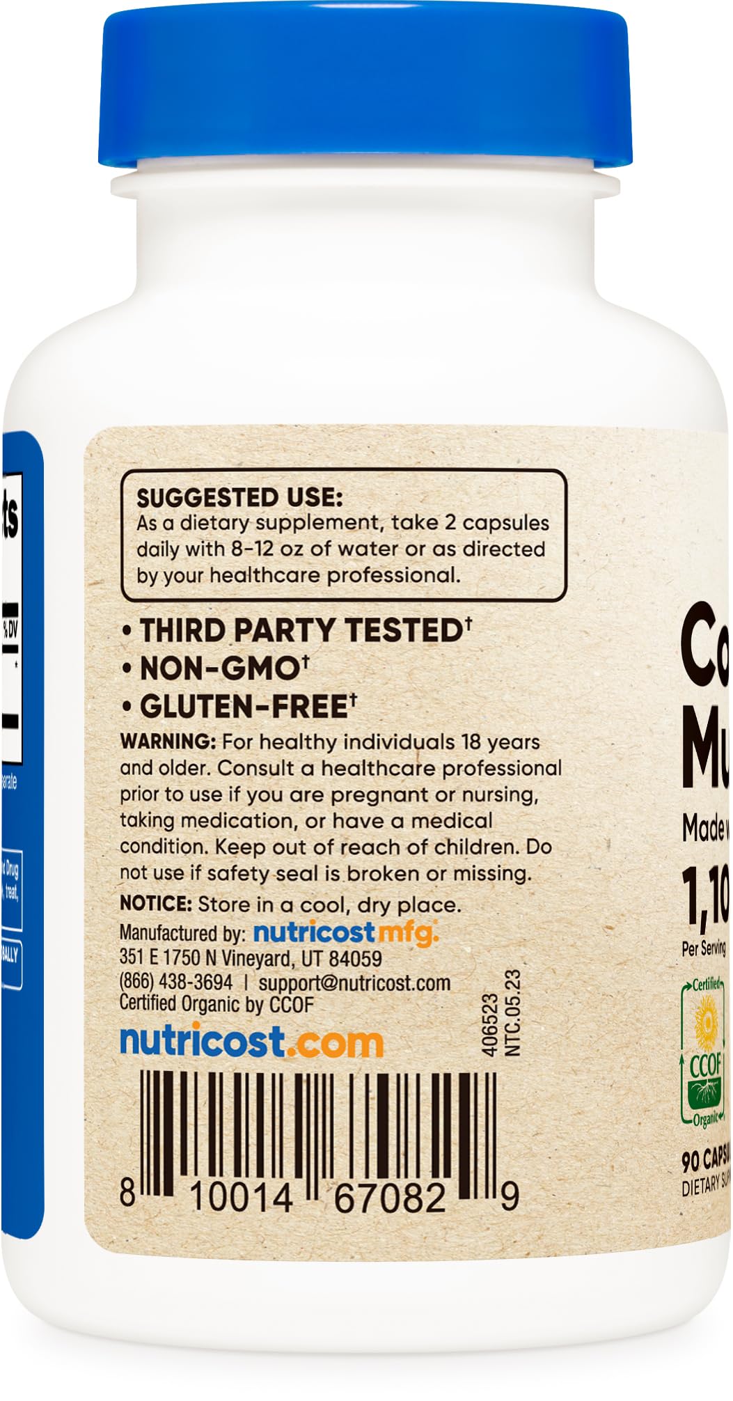 Nutricost Cordyceps Mushroom Capsules 1100mg, 45 Serv - CCOF Certified Made with Organic, Vegetarian, Gluten Free, 550mg Per Capsule (90 Capsules)