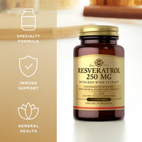 Thumbnail for Solgar Resveratrol 250 mg with Red Wine Extract - 30 Softgels - Antioxidant Support - Non-GMO, Gluten Free, Dairy Free - 30 Servings